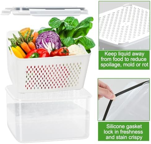 5 Pack Fruit Storage Containers for Fridge with Removable Colander, Produce Containers BPA-free Fridge Organizer to Keep Berry Lettuce Vegetable Fresh, Dishwasher & Microwave Safe - Image 4