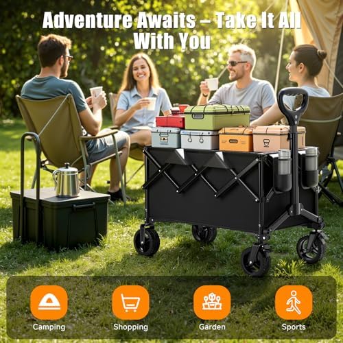 Collapsible Wagon Cart, 480lbs Heavy Duty Wagon with All-Terrain Wheels (Black) - Image 5