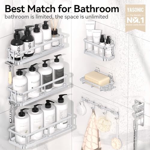 YASONIC Shower Caddy Adhesive, Rustproof Shower Shelves for Inside Shower - Image 2
