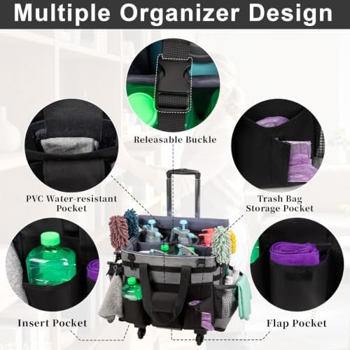 Large Rolling Cleaning Caddy with Wheels, Cleaning Supplies Organizer - Image 6