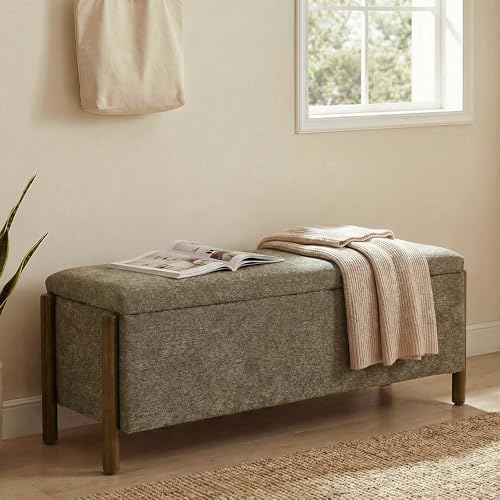 Usaint 47" Fabric Upholstered End of Bed Storage Ottoman Bench, Brown by Usaint