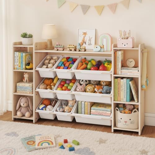 DOREROOM Toy Storage Organizer with Bookshelf, 6 Shelves/9 Toy Bins/6 Hooks by DOREROOM