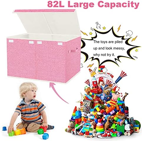Large Toy Box Chest Storage with Lid - Collapsible Kids Toys Boxes Organizer Bins Baskets Container with Handles for Boys, Girls, Nursery, Playroom, Clothes, Blanket, Bedroom (PINK) - Image 5
