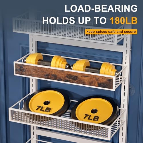 6 Tier Pantry Door Organizer Spice Rack, 2-IN-1 Wall Mount or Hanging Over Door Seasoning Organizer with Adjustable Baskets, Heavy Duty Behind Door Storage Shelves for Pantry, Cabinet and Kitchen - Image 3