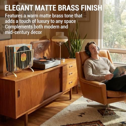 MyGift Brass-Tone Metal Magazine Rack, Mid-Century Wire Floor Stand - Image 3