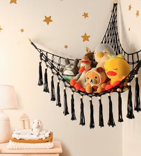 Stuffed Animal Hammock Corner Storage - Toy Hammock Net Organizer with LED Light - Tedddy Hammocks Plushie Net Holder - Black Wall Decor for Boy Living Room Bedroom - Image 3