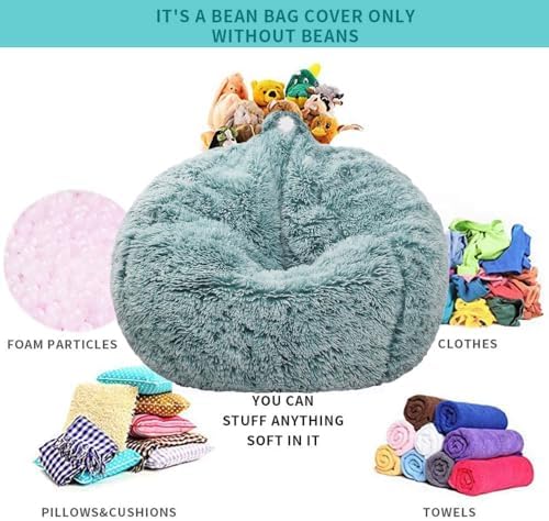 Fluffy Stuffed Animal Storage Bean Bag Chair Cover (No Filler), Faux Fur Comfy Bean Bag Cover for Organizing Plush Toys or Textile, for Adults Teens Kids Girls,Dark Green - Image 3