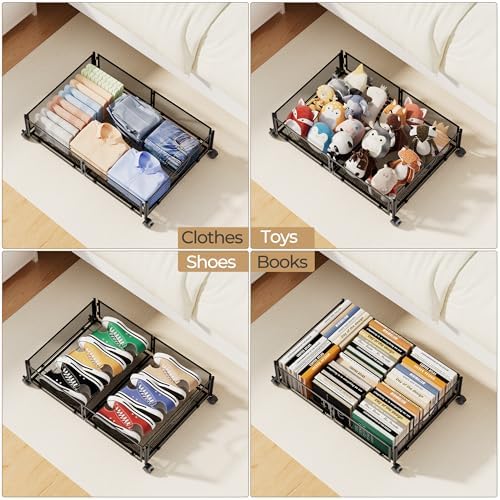 Yecaye Under Bed Storage with Wheels, 4 Pack Under Bed Shoe Storage, Black - Image 5