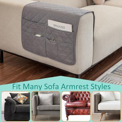 Remote Control Holder for Recliner Non-Slip Armchair Caddy Couch Armrest Organizer, Arm Chair Bedside Caddy Storage Organizer for Recliner Couch With 6 Pockets for Magazine, Tablet, Phone, iPad (Grey) - Image 6