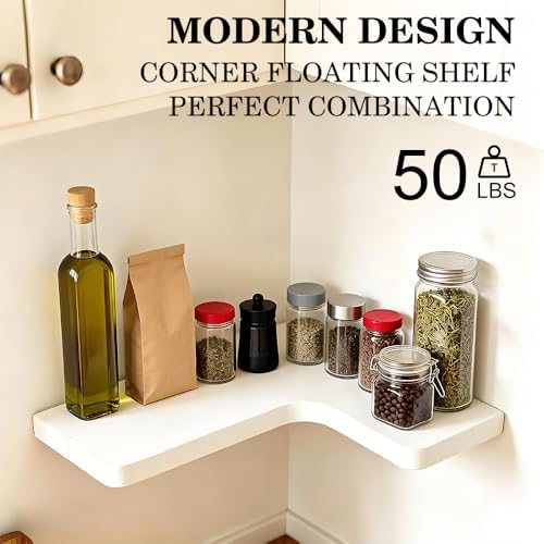 Floating Corner Shelves, Wall Shelf Set of 4, Shelves for Wall Storage, Solid Wood Shelves for Storage, Wall Mount Wooden Display Shelf for Bathroom Bedroom Kitchen Garage (White 4 Pcs) - Image 3