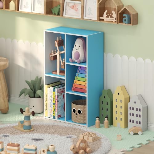 Furinno LUDER 5-Cube Book Shelf, Kids Bookshelf, Toy Storage, White/Blue by Furinno-FitsYourSpaceFitsYourBudget