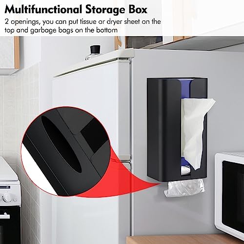 Magnetic Laundry Dryer Sheet Dispenser, Tissue Holder, Garbage Bag Dispenser for Fridge, Kitchen, Laundry (Black) - Image 3
