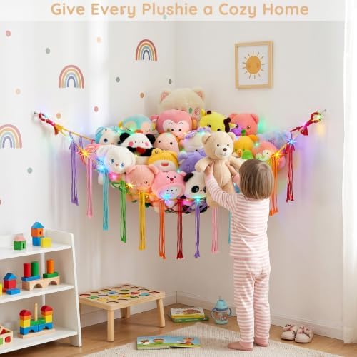 Basumee Stuffed Animals Hammock with LED Light Corner Net, Girls Room Decor - Image 5