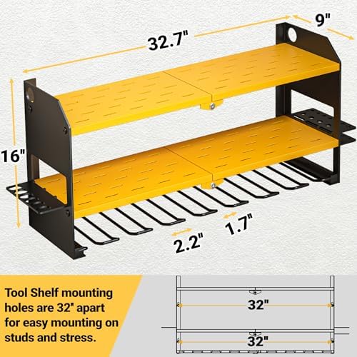 YYR Power Tool Organizer Wall Mount, Cordless Drill and Battery Holder, Electric Tools Hanger Storage Rack with Charging Station, Garage Organization Floating Shelf - Made of Heavy Duty Metal, Yellow - Image 6