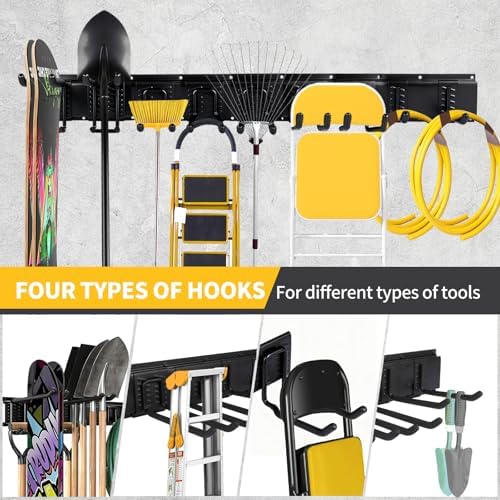 66'' Heavy-Duty Garage Tool Organizer Wall Mount – 720lbs Capacity Metal Rack with Adjustable Hooks for Rake, Broom, Shovel, Snowboard & Garden Tools - Image 6