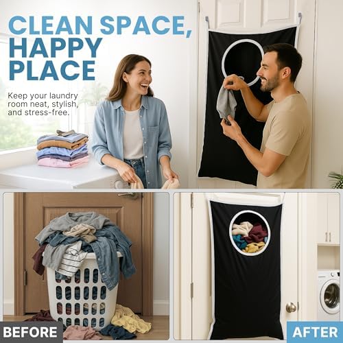 Hanging Laundry Hamper Bag XL 40x22", Space Saving over the Door Storage Bags, Behind the Door Hampers for Dirty Clothes & Wall Mounted Basket for Bathroom - Image 4