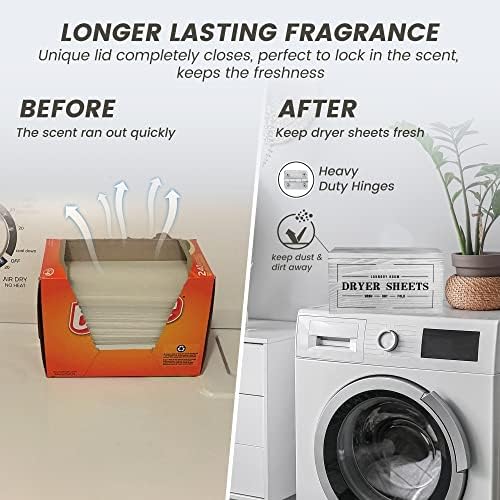 Cute Farmhouse Dryer Sheet Holder with Hinged Lid Laundry Room Decor, Fabric Softener Dispenser Space Saving for Organization/Storage,Grey - Image 4