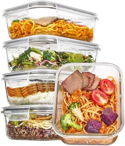 Vtopmart 5 Pack 35oz Glass Food Storage Containers with Lids, Grey by Vtopmart