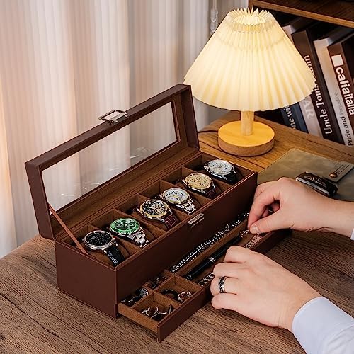 ProCase Watch Box, 6 Slot Watch Display Case with Drawer -Espresso - Image 4