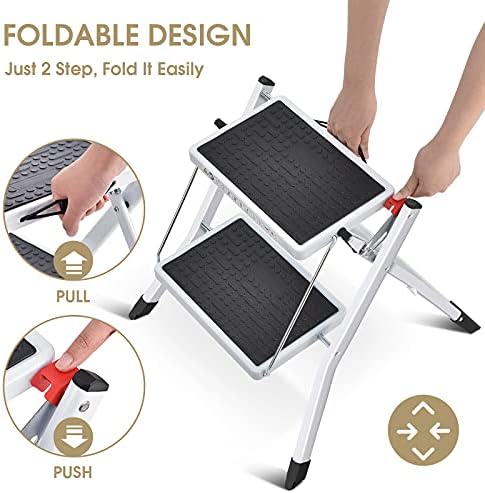 KINGRACK Folding Step Ladder, 2 Step Foldable Step Stool with Handle,White - Image 4