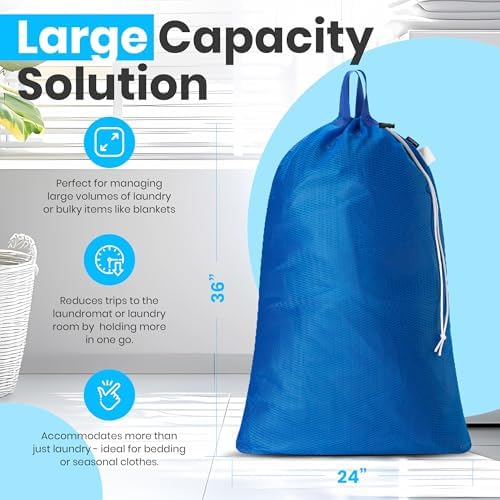 Handy Laundry Mesh XL Laundry Bag 24"x36" with Shoulder Strap, Blue - Image 2