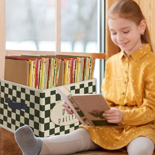 Funny Kids Playroom Foldable Storage Bins Box with Handles, Retro Neutral Checkered Collapsible Toys Books Clothes Organizer Basket for Kids Boys Girls Playroom Bedroom Bathroom - Image 5