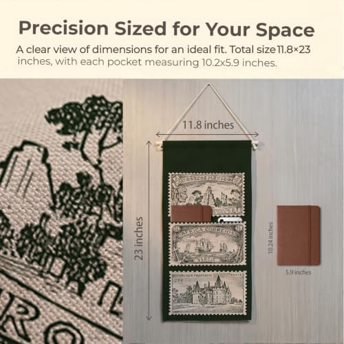 IAXIC Vintage Antique Stamp Canvas Wall Hanging Organizer with Pockets - Image 3