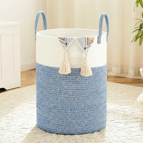Laundry Basket,Woven Cotton Rope Laundry Hamper,40L for Decor Storage of Dirty Clothes,Toys and Blankets in Bathroom,Baby Room and Living Room by Artfeel