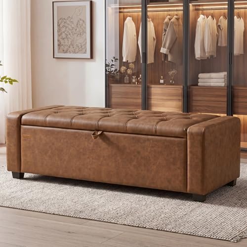 SONGMICS Storage Ottoman, 48 Inches Long Bed End Stool, Solid Wood Legs by SONGMICSbySONGMICSHOME