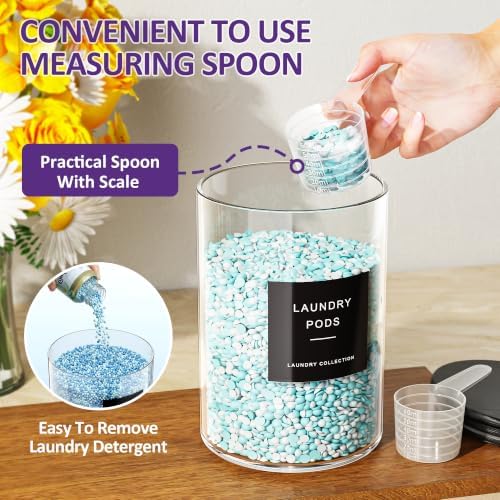 2+1 Glass Laundry Pods Container, Clear Laundry Room Organization Containers Essentials, Large Detergent Powder Storage Containers Black Lids & Labels Signs with Dry Sheet Holder - Image 3