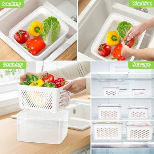 12 Pieces Fruit Storage Containers For Fridge with Removable Colanders - Image 3