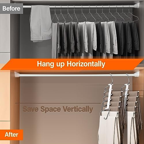Upgraded Collapsible Pants Hangers Space Saving, 6 Layers Clothes Rack, Stainless Steel Multifunctional Closet Organizer, Non Slip Metal Hangers for Pants Jeans Skirts Trousers (2 Pack) - Image 2
