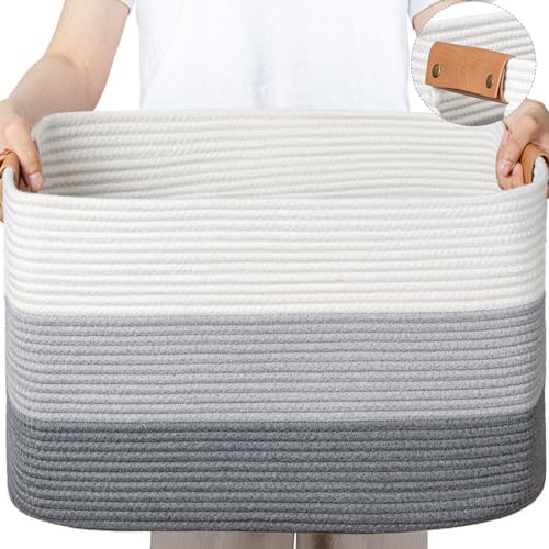 danpinera Large Woven Basket 25’’*16’’*16’’ 108L Woven Baskets for storage Baby Laundry Hamper, Cotton Rope Boho Decorative Storage Bin for Living Room, Nursery, Clothes, Pillows Gradient Grey by danpinera