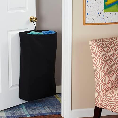 Household Essentials Door Hanging Laundry Bag in Washable Canvas with Loop Handle, Black, 27" H x 16.25" W x 6" D (Pack of 12) - Image 2