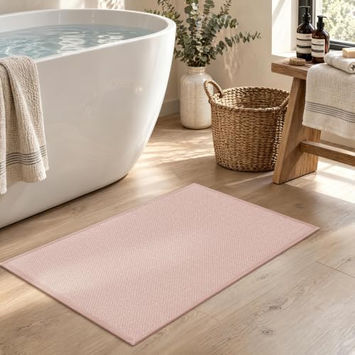 chakme Bathroom Rugs Mat 24x17, Ultra Thin Non Slip Bath Mat Small Quick Dry Absorbent Bath Mat for Bathroom Floor, (Pink, 24"x17") - Image 3