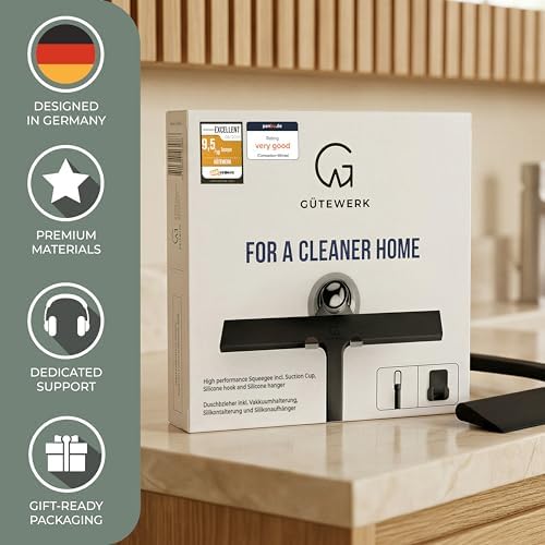 GÜTEWERK Silicone Shower Squeegee with 3-in-1 No-Drill Mount, Black, 15'' - Image 5