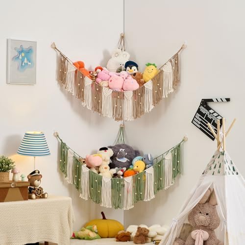 Pretty Jolly Stuffed Animal Hammock with Weaving Tassels and Beads Milk Coffee - Image 6
