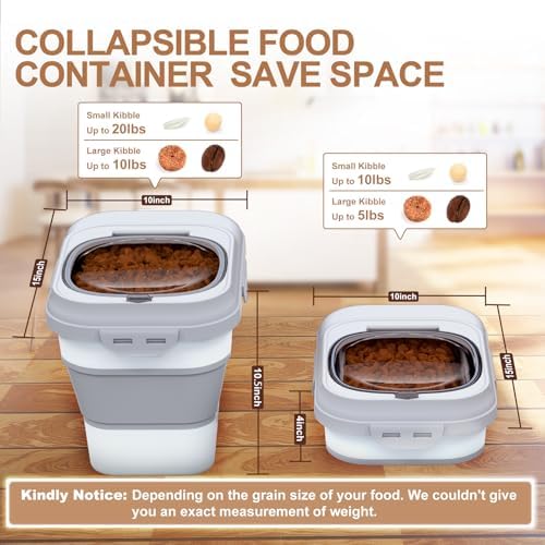TIOVERY Dog Food Storage Container Small, 10-13lbs Collapsible Dog Cat Food Containers with Airtight Clear Flip-top and Pet Food Scoop, Pet Food Storage Container Bin for Dog Cat Bird Other Pets Grey - Image 2