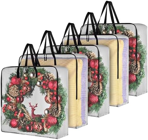 Handy Laundry 5-Pack Wreath Storage Bag, 25" Clear Wreath Storage Container with Zipper & Handles, Large Moving Bags for Holiday Decorations, Garlands, Packing, College Organization by Handy+Laundry