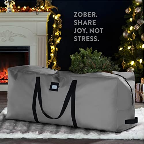 ZOBER 600D Oxford Fabric Christmas Tree Storage Bag - Fits 7.5 Ft Artificial Trees - Tear Proof Waterproof Christmas Tree Bag For Storage Box For Xmas - Strong, Durable Handles - Card Slot - Gray - Image 2