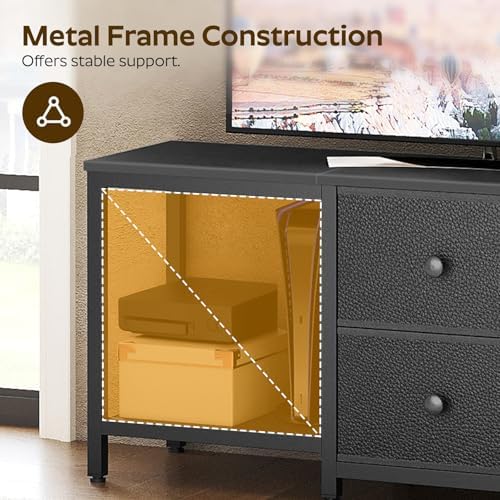 YATINEY TV Stand for TVs up to 55", Entertainment Center with 2 Fabric Drawer, Media Console with Shelves, Television Stands for Living Room, Bedroom, Black DS02BB - Image 5