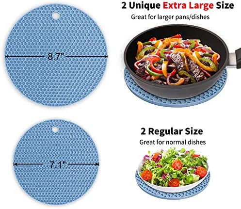 Silicone Trivet Mats - Walfos Heat Resistant Pot Holders Set, 4pcs 2 Sizes 7 Inch & 9 Inch, Multipurpose Non-Slip Hot Pads for Hot Pot, Hot Dishers, Jar Opener, Food Grade & BPA Free (Nordic Blue) - Image 2