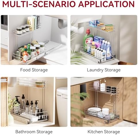 Under Sink Organizer 9" W X17 D, Pull Out Cabinet Organizer 2 Tier - Image 6