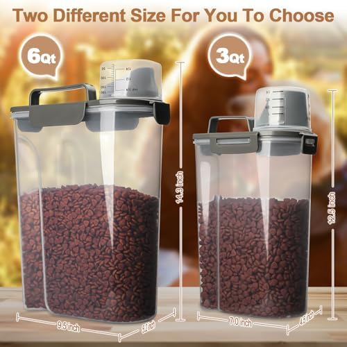 TIOVERY Dog Food Storage Container, 5-7 Lbs Airtight Pet Food Container, Cat Food Container Dispenser with Portable Handle, Pouring Spout and 4 Seal Buckles for Dogs Cats 2 Pack Grey - Image 3