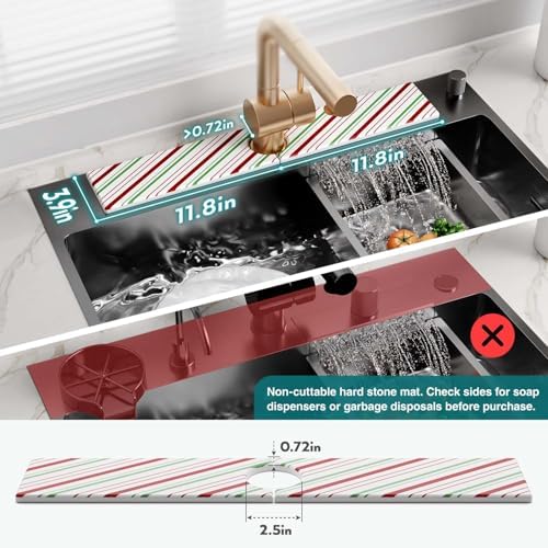 Stone Faucet Mat for Sink, Christmas Kitchen Mat & Home Decor, 23.6" x 3.9" - Image 2