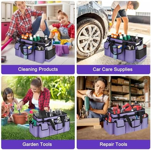 Cleaning Caddy Bag,Extra Large Cleaning Supplies Organizer with Handle for Housekeepers,Purple - Image 6