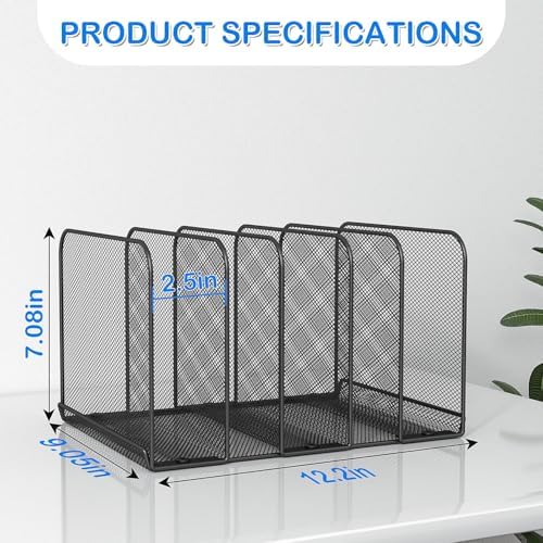 TOPCJ 5 Sections Desk File Holder/Rack/Sorter,Mesh File Organizer,File Folder Organizer,Metal Upright Desktop Organization for Documents,Magazine,Kitchenware,Antiskid,Antirust,Sturdy,2 Packs - Image 3