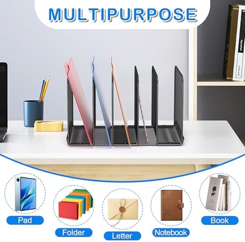 TOPCJ 5 Sections Desk File Holder/Rack/Sorter,Mesh File Organizer,File Folder Organizer,Metal Upright Desktop Organization for Documents,Magazine,Kitchenware,Antiskid,Antirust,Sturdy,2 Packs - Image 4