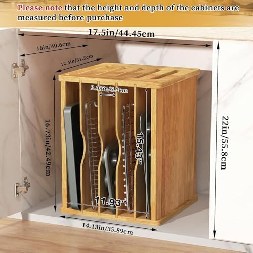 6 Tier Rubber Wooden Tray Dividers for Cabinets, Cookie Sheet Organizer - Image 6