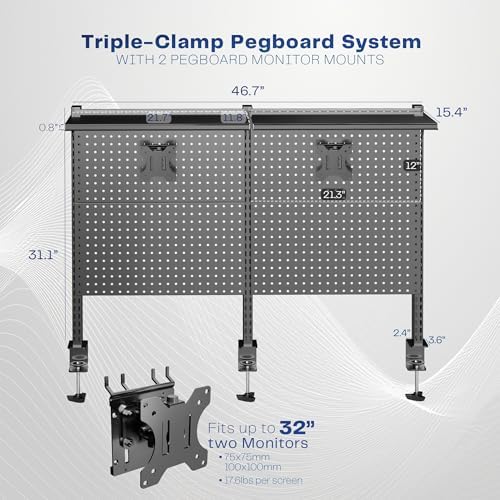 VIVO Black Triple Clamp 47 x 31 in Desk Pegboard System, PP-DK48SB - Image 3